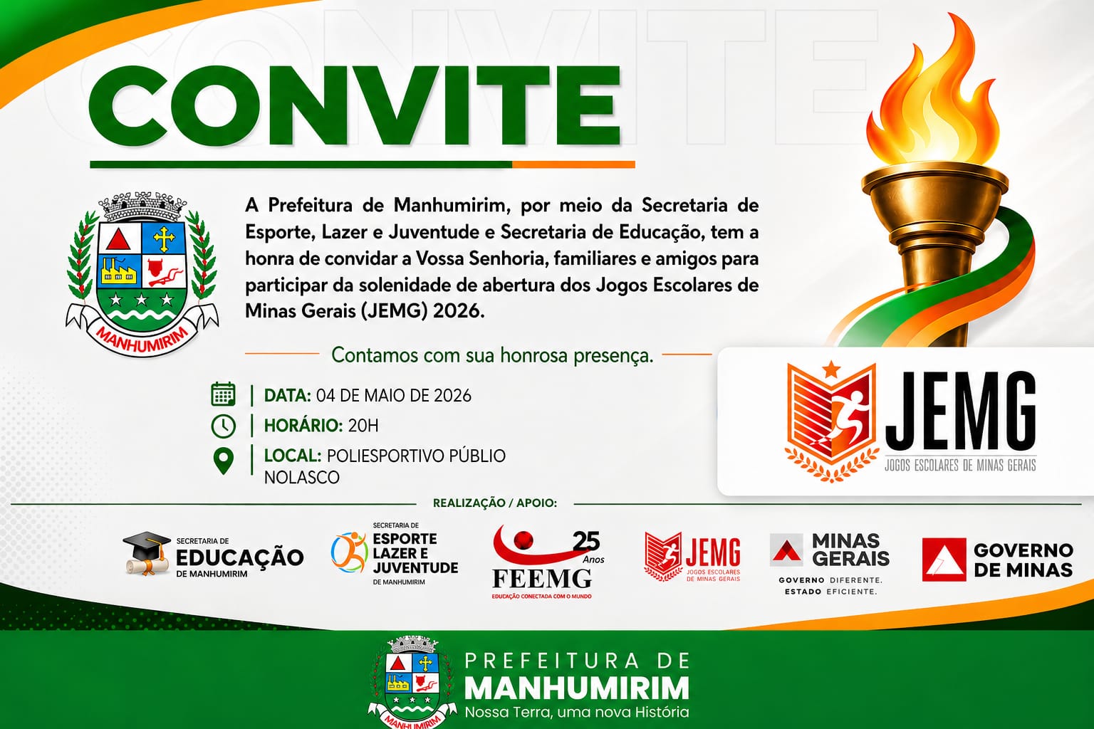 Manhumirim se prepara para a abertura do JEMG 2026 com grande celebração esportiva